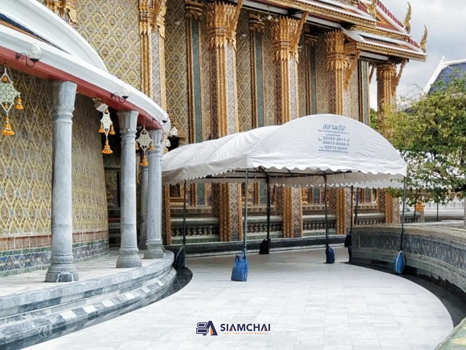 เต็นท์ผ้าใบทรงโค้งสำหรับจัดงานบุญกฐิน